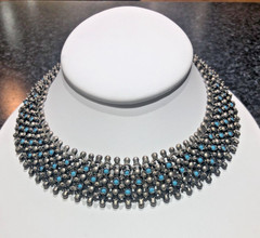 Vintage Turquoise Sterling 925 Necklace Mesh Choker Necklace 15″