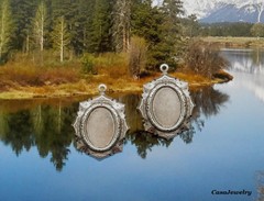 #1595 ANTIQUED .925 STERLING SILVER PLATED 18X13 OCTAGON BEZEL W/TOP RING- 2 Pcs