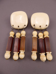 Vintage 1990’s Hand Carved Bovine Bone Horn Tribal Earrings