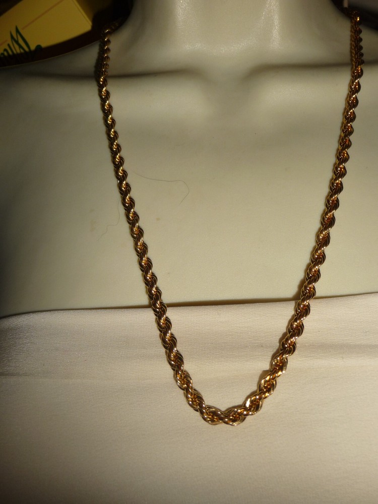 MONET SIGNED HEAVY GOLD TONE 11″ TWISTED ROPE CHAIN 1/4″ W NECKLACE #23/5A