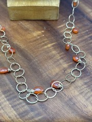 14/20 GF Gold Filled Chain Necklace 34” With Faceted Carnelian Stones