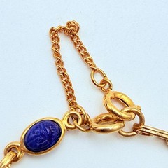 Vintage Scarab Bracelet Gold Tone Metal Faux Stone 7.5”