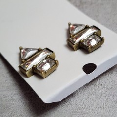 Vintage Silpada Crystal Clear Brass Stud Pierced Earrings