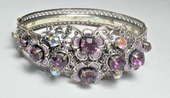 Vintage West Germany Purple AB Rhinestone Floral Demi Parure Jewelry Set
