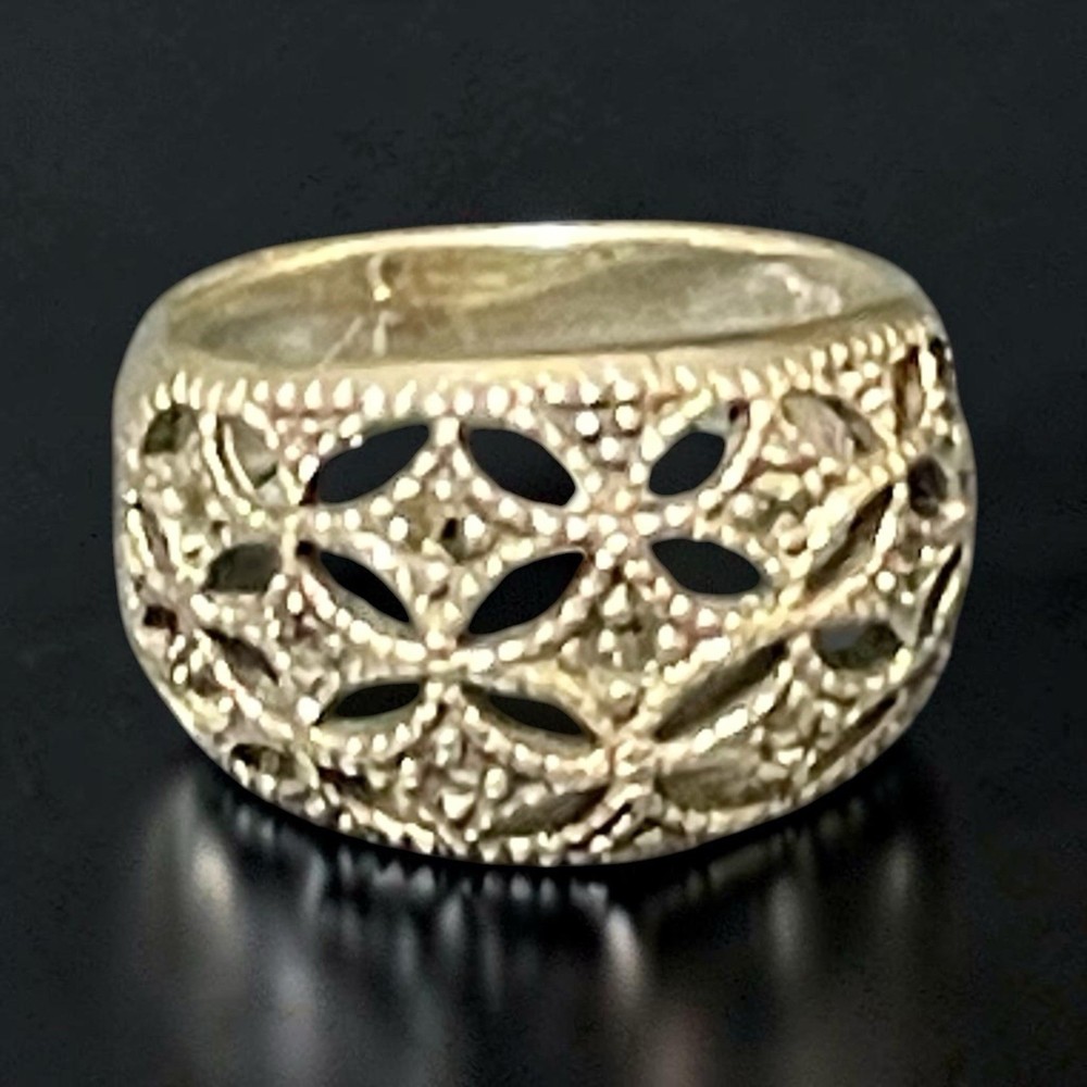 Sterling Silver Cut Out/Filigree Wide Dome Style Cocktail Ring Size 6 Vtg