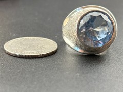 Sterling Silver Vintage Eagle Mexico 12.9 Ct Blue Quartz Ring Sz. 9 – 24.3 Grams
