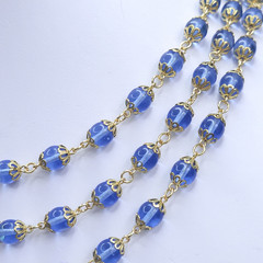 Blue Glass Necklace 21” Glass Czech Old Beads Art Deco Style Women`s Jewelry