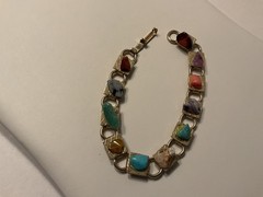 1950s 1960s Chunky Real Stones Gold Tone Metal Bracelet, MidcenturyCollectible!