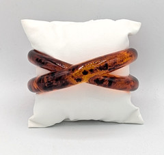 Vintage Root Beer Lucite Bangle Bracelet Sculptural Criss Cross Acrylic MCM