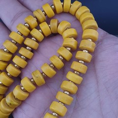Antique African Sunburst Yellow Tire Glass Bead Necklace 24in 6.2–10.1mm