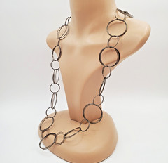 VTG 925 MWS Round Ring Link Necklace 32in Sterling Silver Solid Hoops 50g Estate