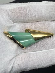 Givenchy Vintage Brooch Pin Green Stone Gold Setting 1979 New York Paris