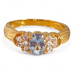 Vintage 1970s Cocktail Ring Size 7 Blue CZ 18KT Gold Plate – 14U