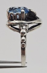 Cini Sterling Ring Acanthus Leaf Silver Vintage Blue Color