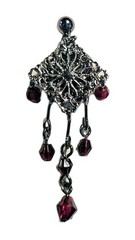 Victorian Style Faux Garnet Gunmetal Dangle Pierced Earrings 2 1/4″ Stunning New