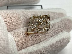 18k Gold Antique Pre-1870 European Rose Cut Diamond & Pearl Brooch, DS Lavender