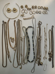 Vintage Costume Jewelry Lot 12 Pairs Earrings & 17 Necklaces Gold & Silver Tone