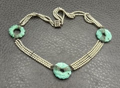 VTG Chinese Export Faux Pearl Peking Glass Donut Necklace Gold Fill Clasp READ