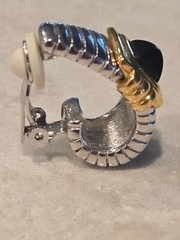 Vintage Joan Rivers Silver Gold Black Enamel Clip On Earrings