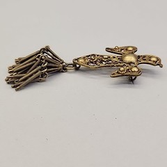 Vintage Eagle Brooch Gold Filled Filigree Tassel C Clasp Artisan Antique 3.5″