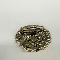 Vintage Brooch Gold Tone Feather AB Rhinestone Flower 1.5 Inches