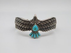 JTV DESIGNER BBJ STERLING SILVER BALD EAGLE BIRD TURQUOISE STONE CUFF BRACELET