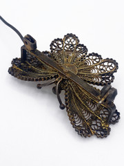 Vintage 800 Silver Filigree Butterfly Brooch Gold Wash 3D Layered Pin