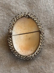 Antique Hallmarked Carved Shell Cameo Brooch Pendant Large Flora 800 Silver