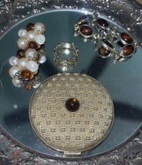 VINTAGE JEWELRY & REVLON NEW YORK COMPACT, RING BRACELET, EARRINGS 1960-1970’s