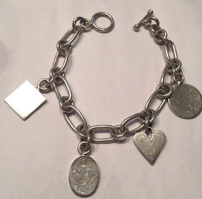 Sterling Silver Charm Bracelet 33.6 Grams 4 Charms No Monograms 7” 925marked