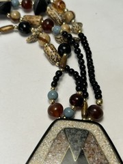 Vintage Inlaid Abalone Necklace Asymmetrical Statement Bold Four Strand