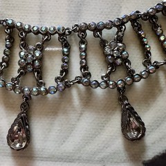 Vintage TARA Aurora Borealis Crystal Festoon Necklace Smoky Drops Gunmetal Chain