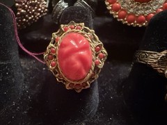 Vintage Red Adjustable Ring With Gold Tones