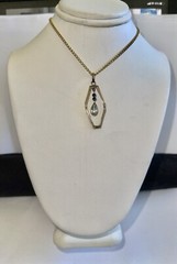 Antique 14kt Rolled Gold Pear Shaped Light Blue Art Glass Pendant Necklace