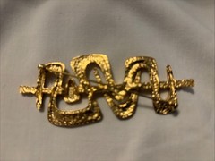 VTG Brooch Modernist Matte Gold Tone Abstract Wave Squiggle Pin 3.5” Marked FO