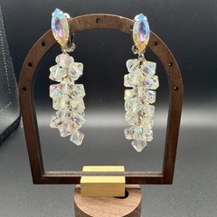 595. Vintage AB Crystal Lewis Segal Signed Clip On Earrings California