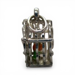 Sterling Silver PARROT CAGE Charm for Bracelet PRETTY BIRD Necklace Pendant CUTE