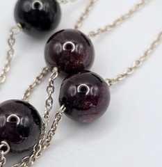 Vintage Sterling Silver Garnet Station Necklace Tin Cup Beaded Polished Natural