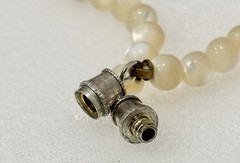 Vintage Costume Jewelry Necklace carved mother of pearl white 5mm beads 19 in.
