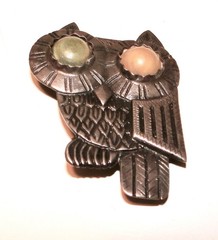 Vintage Sterling Silver LARGE Early Mexican OWL BROOCH Pin Pre 1948