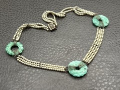 VTG Chinese Export Faux Pearl Peking Glass Donut Necklace Gold Fill Clasp READ