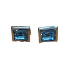 Vintage S.A.L. SAL Swarovski Gold Tone blue & Clear Rhinestone Clip On Earrings