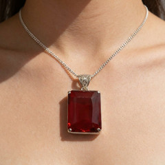 Handmade Red Ruby Pendant Necklace 100-110CT, Large Emerald Cut Gemstone Jewelry