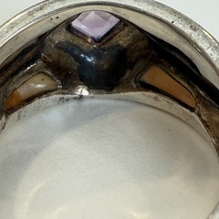 Vintage Estate Sterling Silver Amethyst Marcasite Mother of Pearl Ring size 8.5