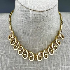 Vintage Sarah Coventry Necklace Celestial Fire Gold Tone Rhinestone 50s Signed