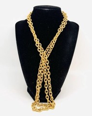 Excellent Quality Long Heavy Etched Link Gold Plated Chain 56in Vintage Jewelry
