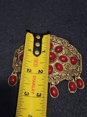 Vintage Central Asian Ethnic Hair Stick Pin Brooch Handcrafted Metal Red Glass