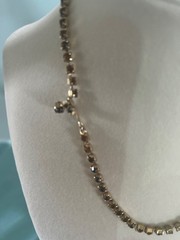 Modern Gold Tone Topaz Glass Rhinestone Fringe Necklace W/Matching Chand Earring