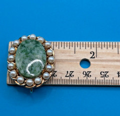 H.G. Brooch/Pendant Vintage 1/20 12K GF Green Tourmaline Stone Faux Pearl