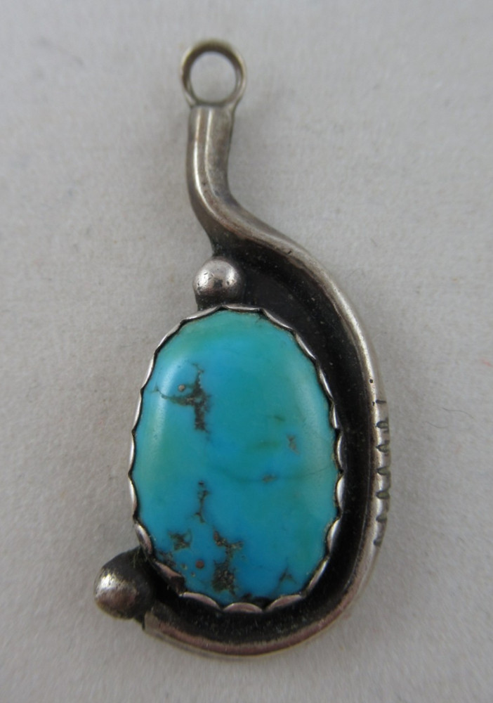 Pendant Vintage Native SouthWest Turquoise n Sterling Silver Old Pawn Small-Sz.